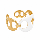White Enamel Mariner Link Cuff Bracelet

A bold blend of glossy white enamel and yellow gold plated mariner links. The open cuff design offers effortless wear, making it the perfect accessory to elevate both casual and dressy outfits. Stylish, lightweight, and versatile, it’s a standout addition to any jewelry collection.

Yellow Gold Plated
1.8" - 2" Wide