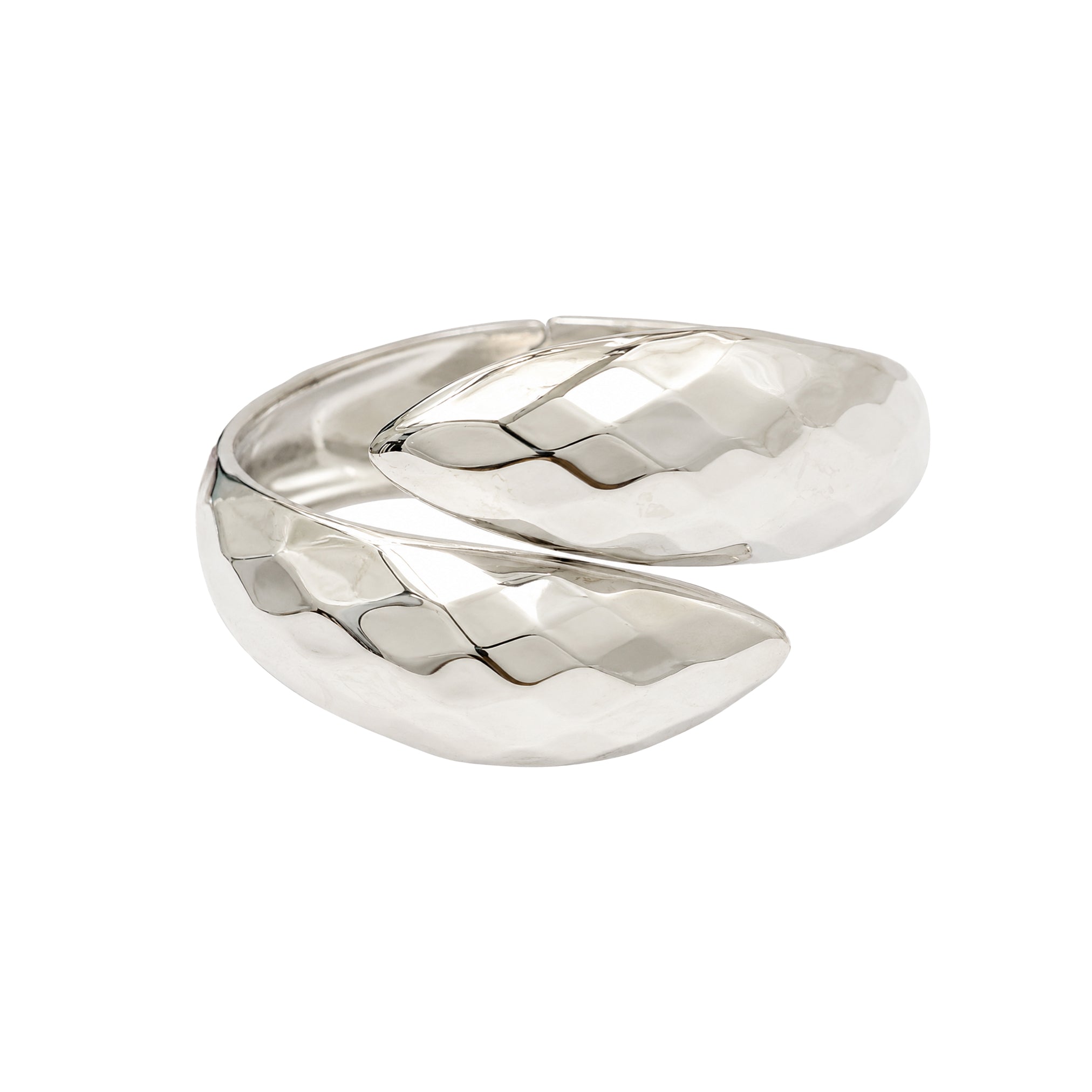 Textured Open Bangle Bracelet&nbsp;

White Gold Plated
2.35" Wide