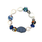 Multi-Color Bead &amp; Pearl Stretch Bracelet

Sapphire Center Bead
Diamond Roundelle Bead
African Beads
Baroque Pearls
