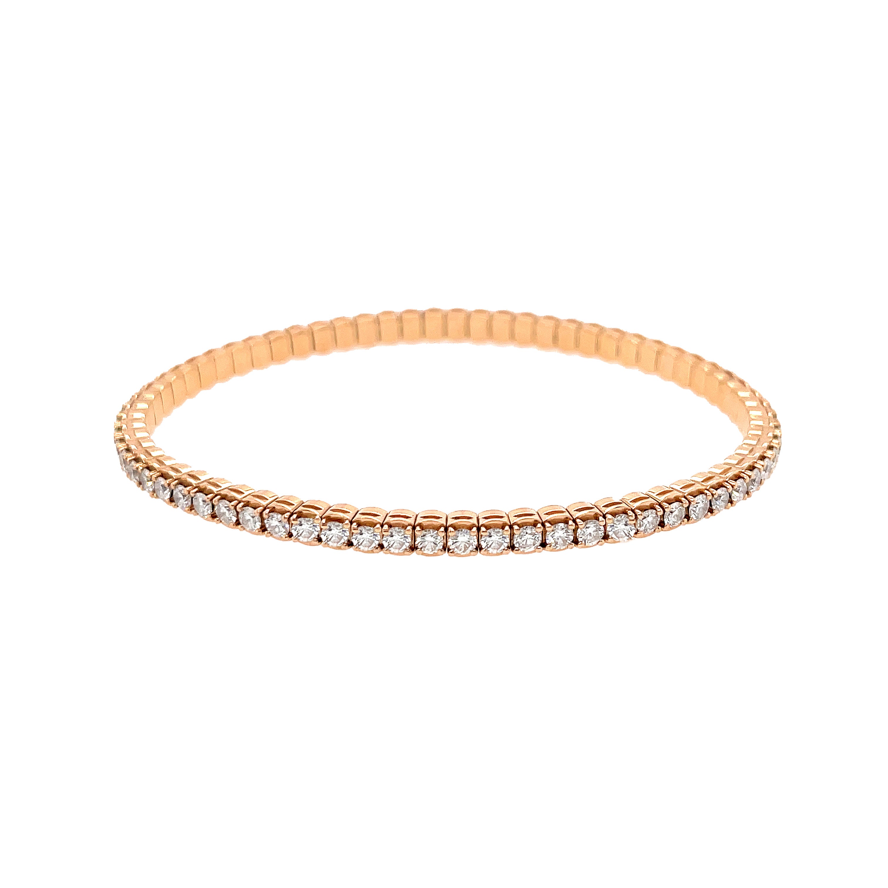 <p>Pave Diamond Tennis Stretch Bracelet</p> <ul> <li>18K Rose Gold</li> <li>4.25 Diamond Carat Weight</li> <li>0.14" Thick</li> </ul>