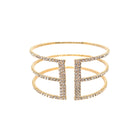 CZ Open Multi-Row Cuff Bracelet  Yellow Gold Plated 1.12" Long