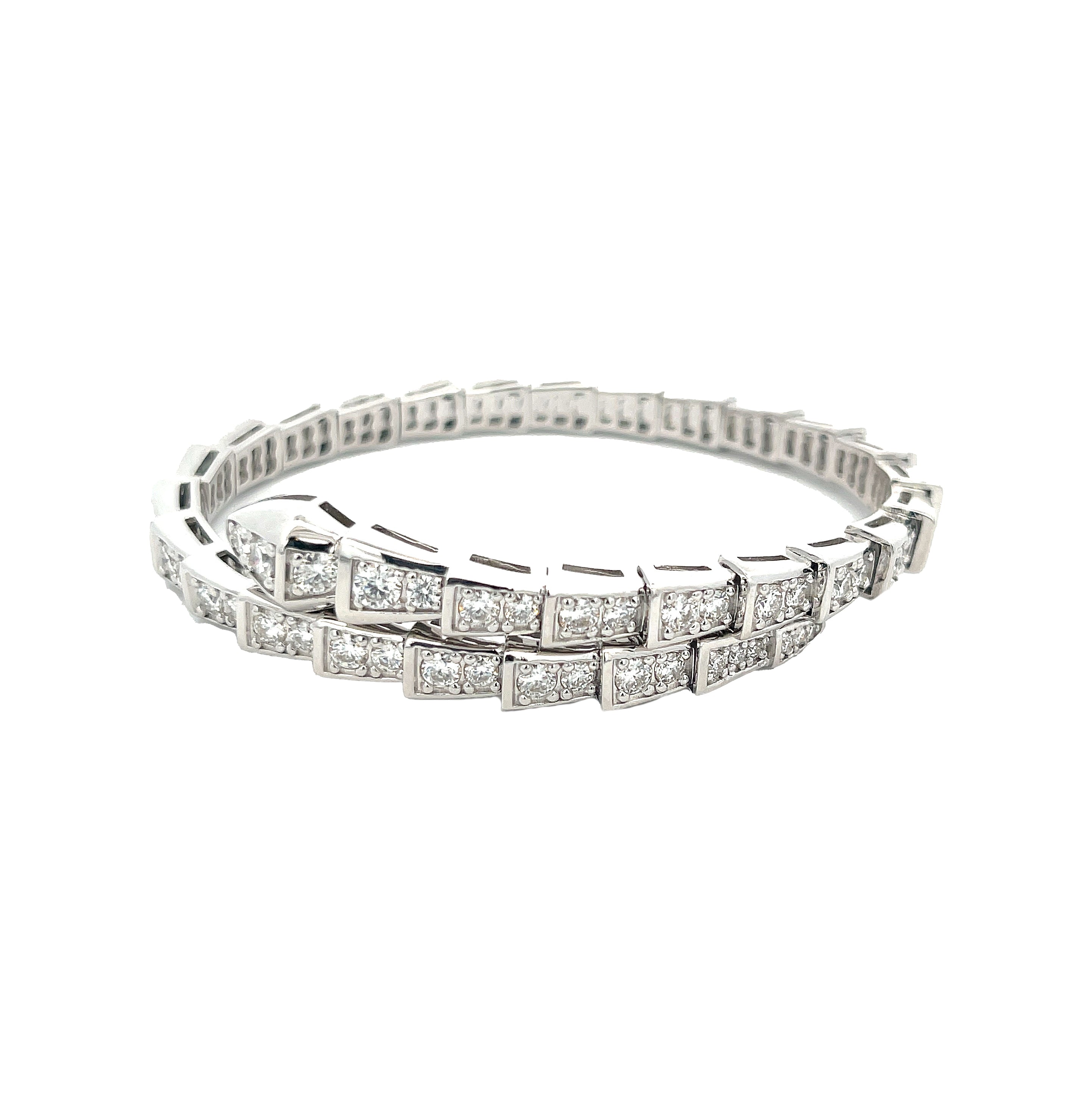 Moissanite Snake Wrap Bracelet  White Gold Plated Over Silver 0.50" Wide