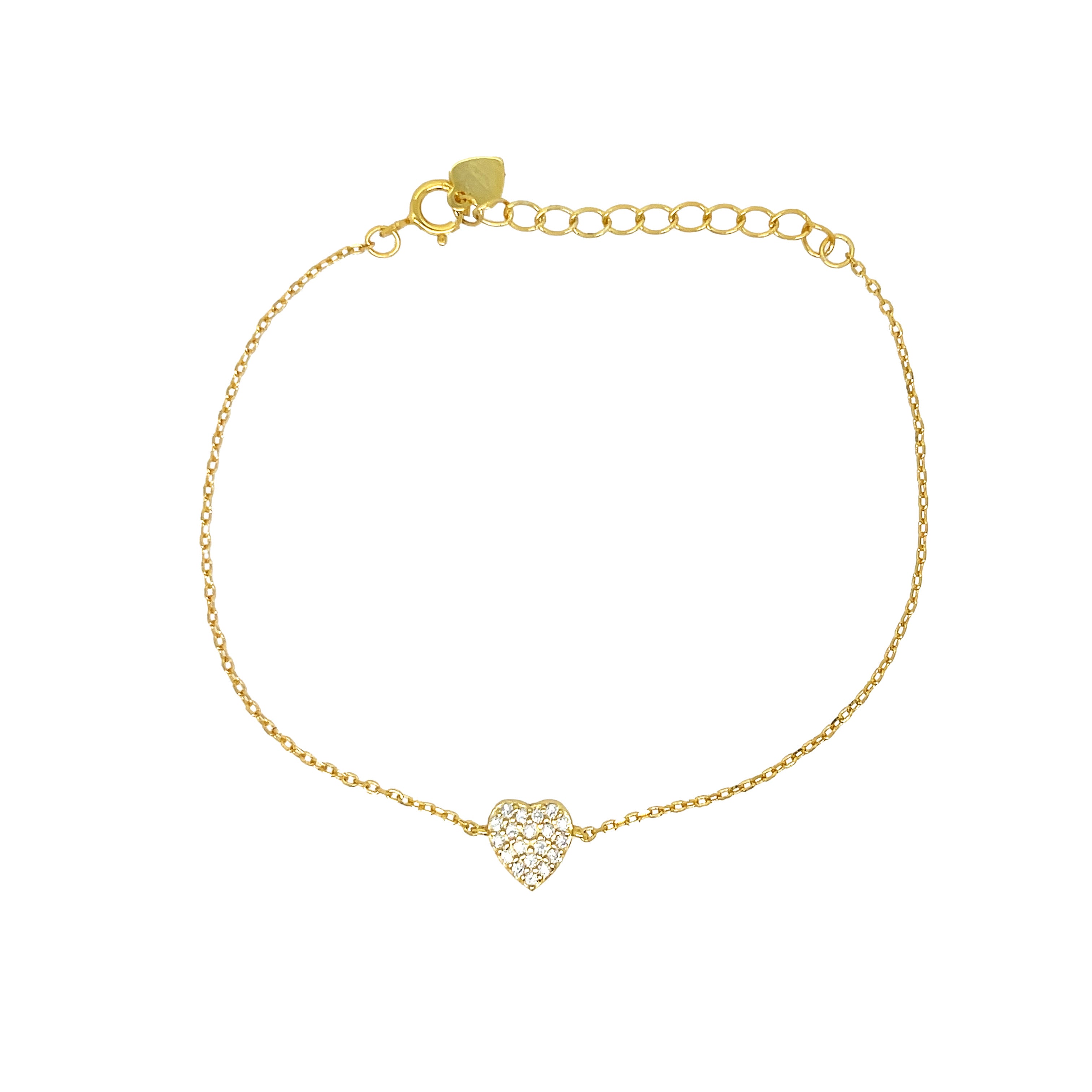 Pave CZ Heart Chain Bracelet  Yellow Gold Plated Over Silver Heart: 0.25" Wide 6-7.5" Adjustable Length    While supplies last. All Deals Of The Day sales are FINAL SALE.