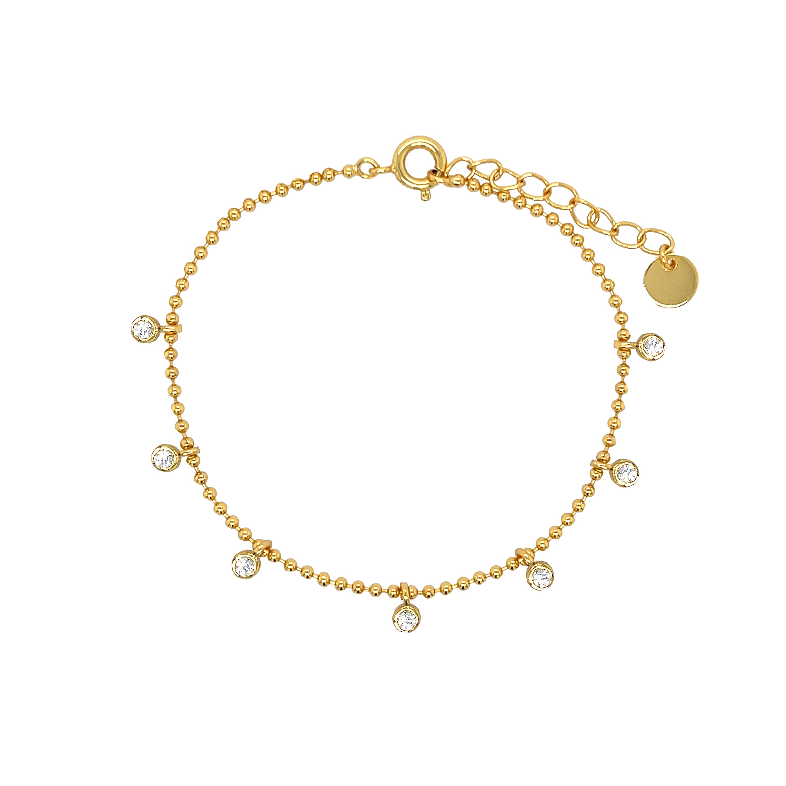CZ Dangle Ball Chain Bracelet

Yellow Gold Plated
CZs: 0.11" Wide

6.25-7.25" Adjustable Length

While supplies last. All Deals Of The Day sales are FINAL SALE.