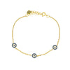 3 Evil Eye Disc Chain Bracelet   Yellow Gold Plated Over Silver Evil Eye Disc: 0.25" Wide 6.5-8" Adjustable Length    While supplies last. All Deals Of The Day sales are FINAL SALE.