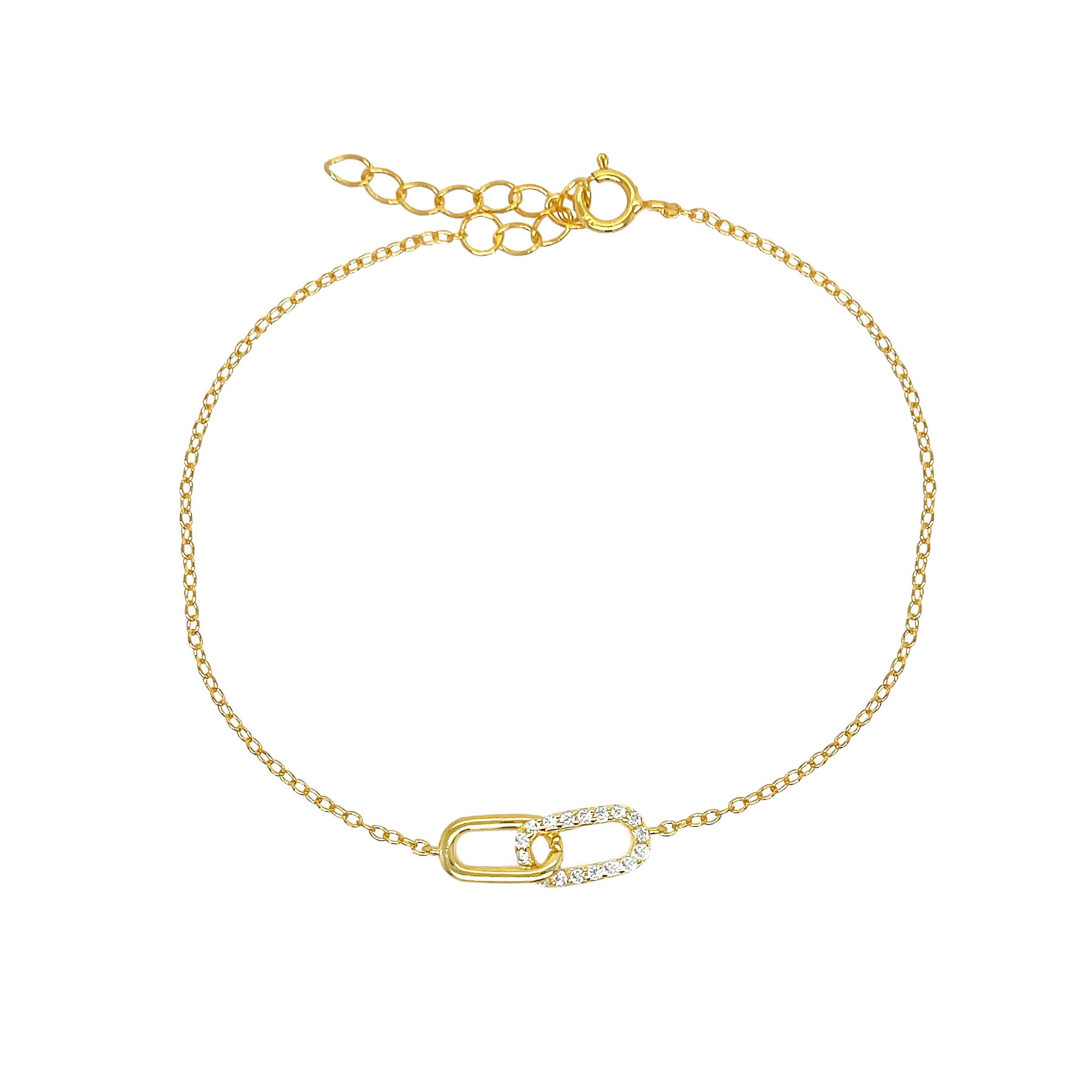 <p>Pave CZ Link Bracelet</p> <ul> <li>Yellow Gold Plated Over Silver</li> <li>Center Links: 0.52" Wide</li> <li>6.5-7.5" Adjustable Length</li> </ul> <p><span style="color: #ff2a00;">While supplies last. All Deals Of The Day sales are FINAL SALE.</span></p>