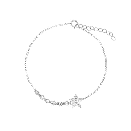 Bezel CZ Star Chain Bracelet  White Gold Plated Over Silver Star: 0.35" Wide 7-8" Adjustable Length    While supplies last. All Deals Of The Day sales are FINAL SALE.