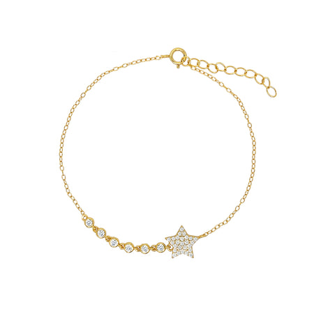 Bezel CZ Star Chain Bracelet  Yellow Gold Plated Over Silver Star: 0.35" Wide 7-8" Adjustable Length    While supplies last. All Deals Of The Day sales are FINAL SALE.