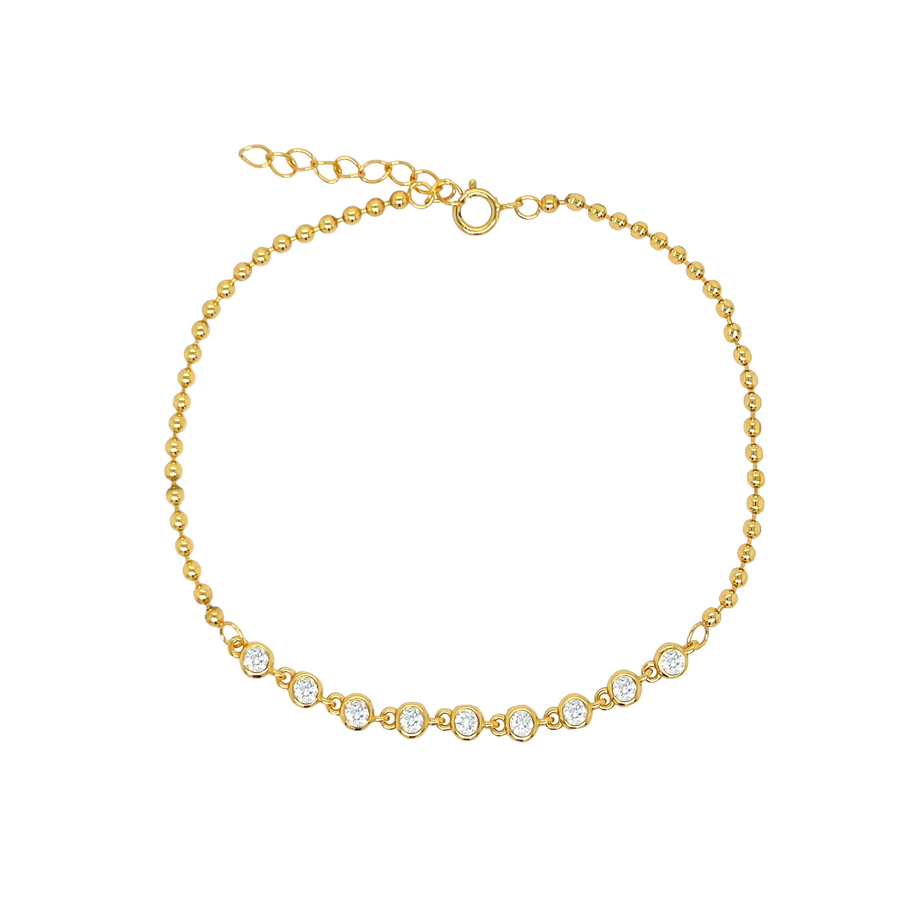 <p>CZ Bezel Ball Chain Bracelet</p> <ul> <li>Yellow Gold Plated Over Silver</li> <li>CZ Bezels: 0.13" Wide</li> <li>7.5-8.5" Adjustable Length</li> </ul> <p><meta charset="utf-8"><br></p> <style type="text/css"><!-- td {border: 1px solid #cccccc;}br {mso-data-placement:same-cell;} --></style> <p><span style="color: #ff2a00;">While supplies last. All Deals Of The Day sales are FINAL SALE.</span></p>