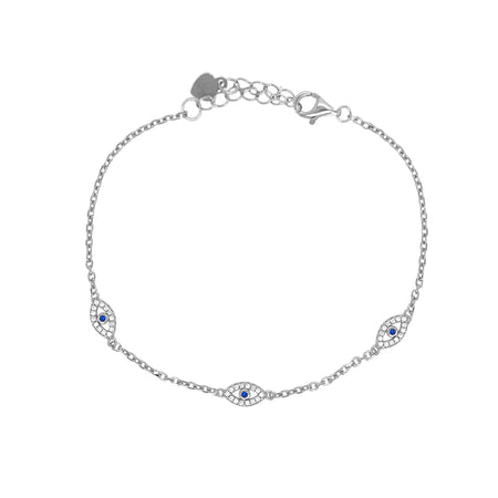 <p>CZ Triple Evil Eye Bracelet</p> <ul> <li>White Gold Plated Over Silver</li> <li>Evil Eye: 0.45" Long X 0.22" Wide</li> </ul> <p><meta charset="utf-8"><br></p> <style type="text/css"><!-- td {border: 1px solid #cccccc;}br {mso-data-placement:same-cell;} --></style> <p><span style="color: #ff2a00;">While supplies last. All Deals Of The Day sales are FINAL SALE.</span></p>