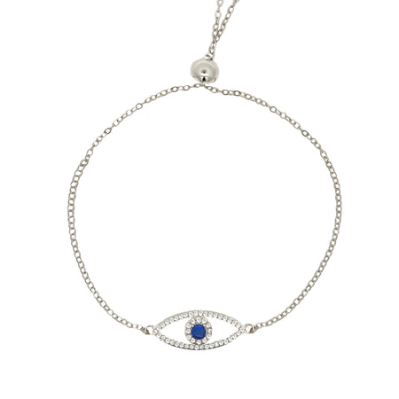 Pave CZ Evil Eye Adjustable Bolo Bracelet  White Gold Plated Over Silver Eye: 0.35" Long X 1.02" Wide   While supplies last. All Deals Of The Day sales are FINAL SALE.