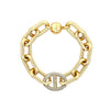 Pave CZ Mariner Chain Link Bracelet  Yellow Gold Plated 7.5" Length Center Link: 0.68" Long X 0.83" Wide