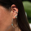Diamond &amp; Turquoise Hoop Pierced Earrings  14K Yellow Gold 0.08 Diamond Carat Weight 0.25 Turquoise Carat Weight 1.90" Long X 0.15" Wide