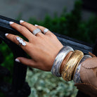 Flex Wide Dome Cuff Bracelet

Yellow Gold Plated Over Silver
Oval Shape: 2.22" X 1.79"
0.87" Width
Slightly Flexible Open Cuff
Also Available in 18K Gold