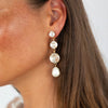 Crystal & Pearl Drop Pierced Earrings  Yellow Gold Plated  Cubic Zirconia 2.65" Length X 0.55" Width