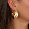 Jumbo Crescent Hoop Pierced Earrings  Yellow Gold Plated 1.56" Large X 0.76" Wide