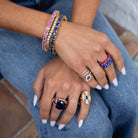 Oval Pink Sapphire &amp; White Topaz Tennis Bangle Bracelet

Yellow Gold Plated Over Silver&nbsp;
Cushion Cut Lab Pink Sapphire
0.23" Wide