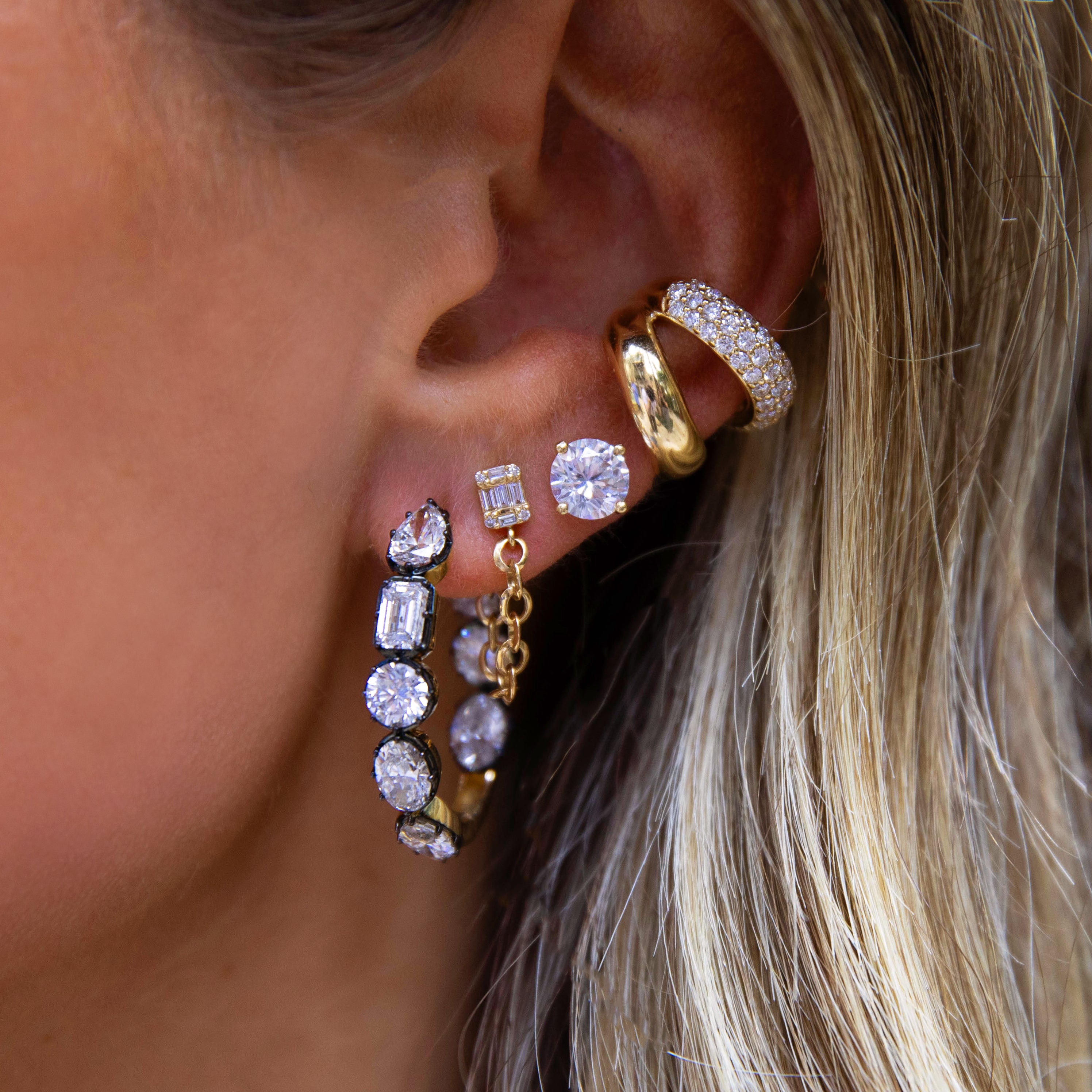 Lab Diamond Multi Shape Hoop Earrings