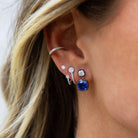 Blue Sapphire Double Drop Pierced Earrings

White &amp; Oxidized Plating Over Silver
0.58" Long X 0.32" Wide