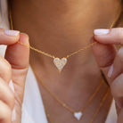 Pave CZ Small Heart Chain Necklace  Yellow Gold Plated Over Silver Heart: 0.50" Long X 0.50" Wide 16-18" Adjustable Length