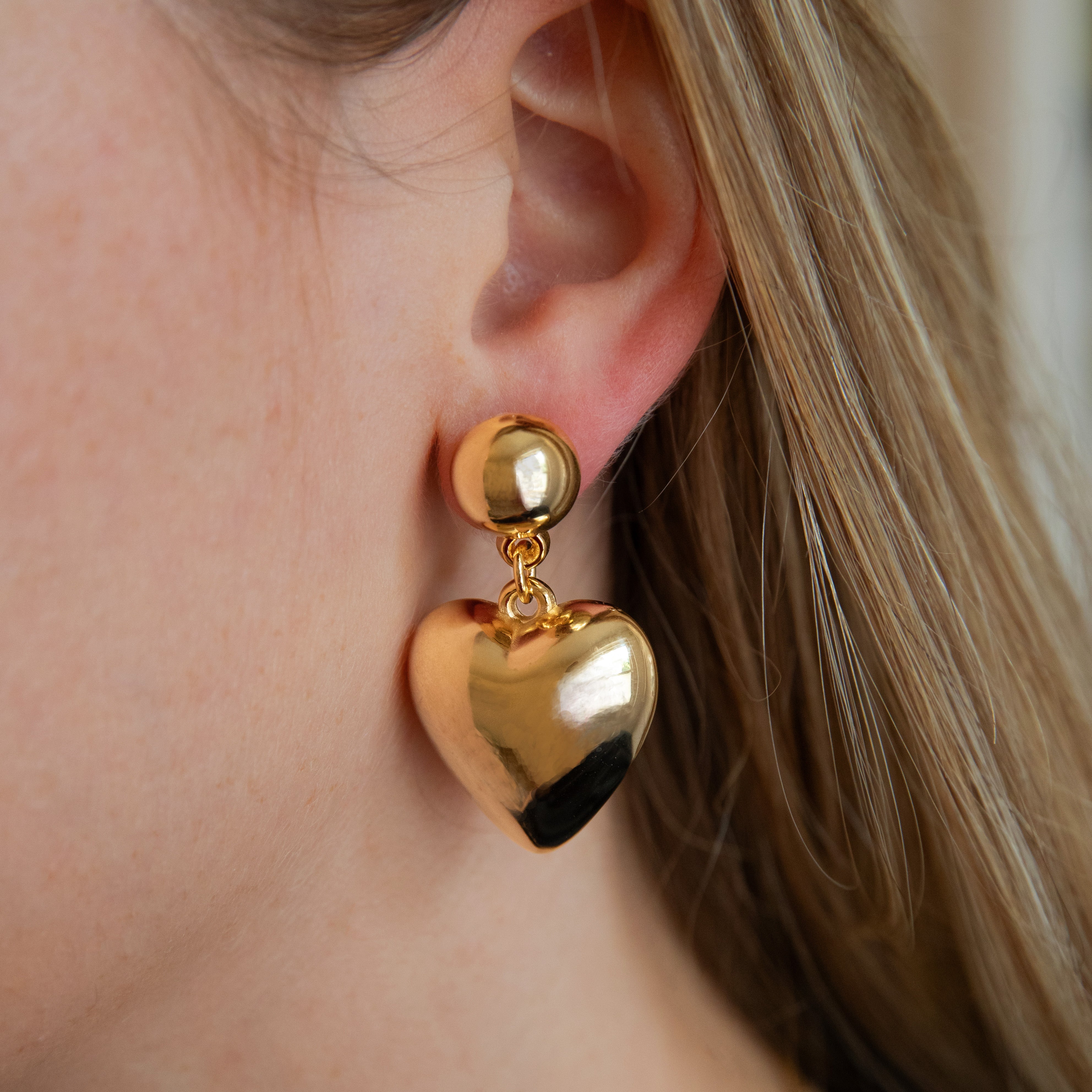 Puff Heart Pierced Earrings  Yellow Gold Plated  1.50" Long X 1" Wide    While supplies last. All Deals Of The Day sales are FINAL SALE.