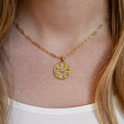 Evil Eye Disc Pendant Chain Link Necklace  Yellow Gold Plated 18-20" Adjustable Length Evil Eye: 0.80" Wide    While supplies last. All Deals Of The Day sales are FINAL SALE.