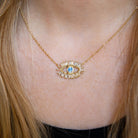 Baguette CZ Evil Eye Chain Necklace  Yellow Gold Plated Over Silver Eye: 1" Long X 0.60" Wide 16-17.5" Adjustable Length