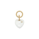 White Enamel Heart With Diamond Bezel Charm  14K Yellow Gold 0.50" Wide