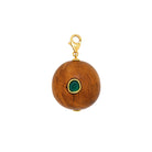 Teak Wood &amp; Chrysoprase Ball Charm

Yellow Gold Plated
1.94" Long x 1.18" Wide