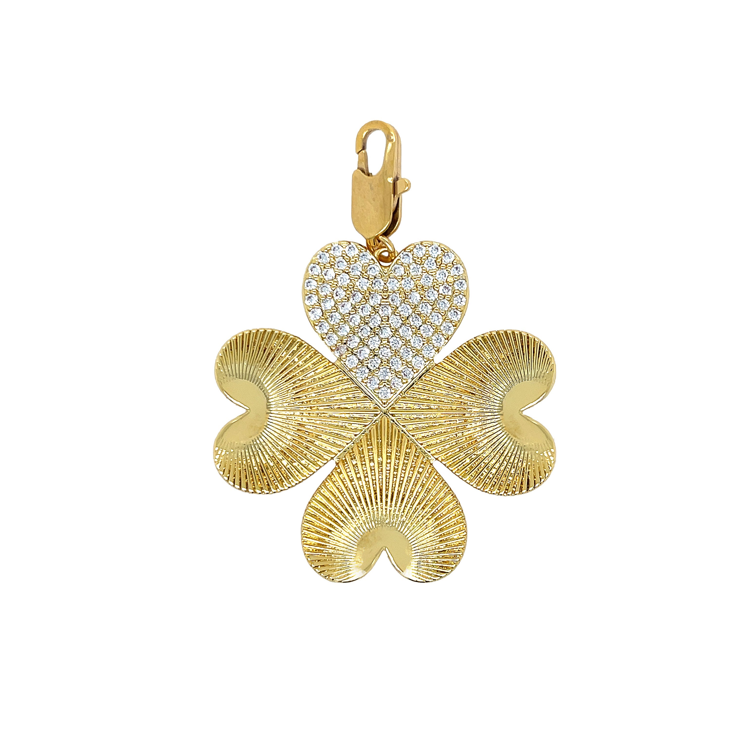 CZ Clover Charm Pendant  Yellow Gold Plated 2.25" Long X 1.54" Wide