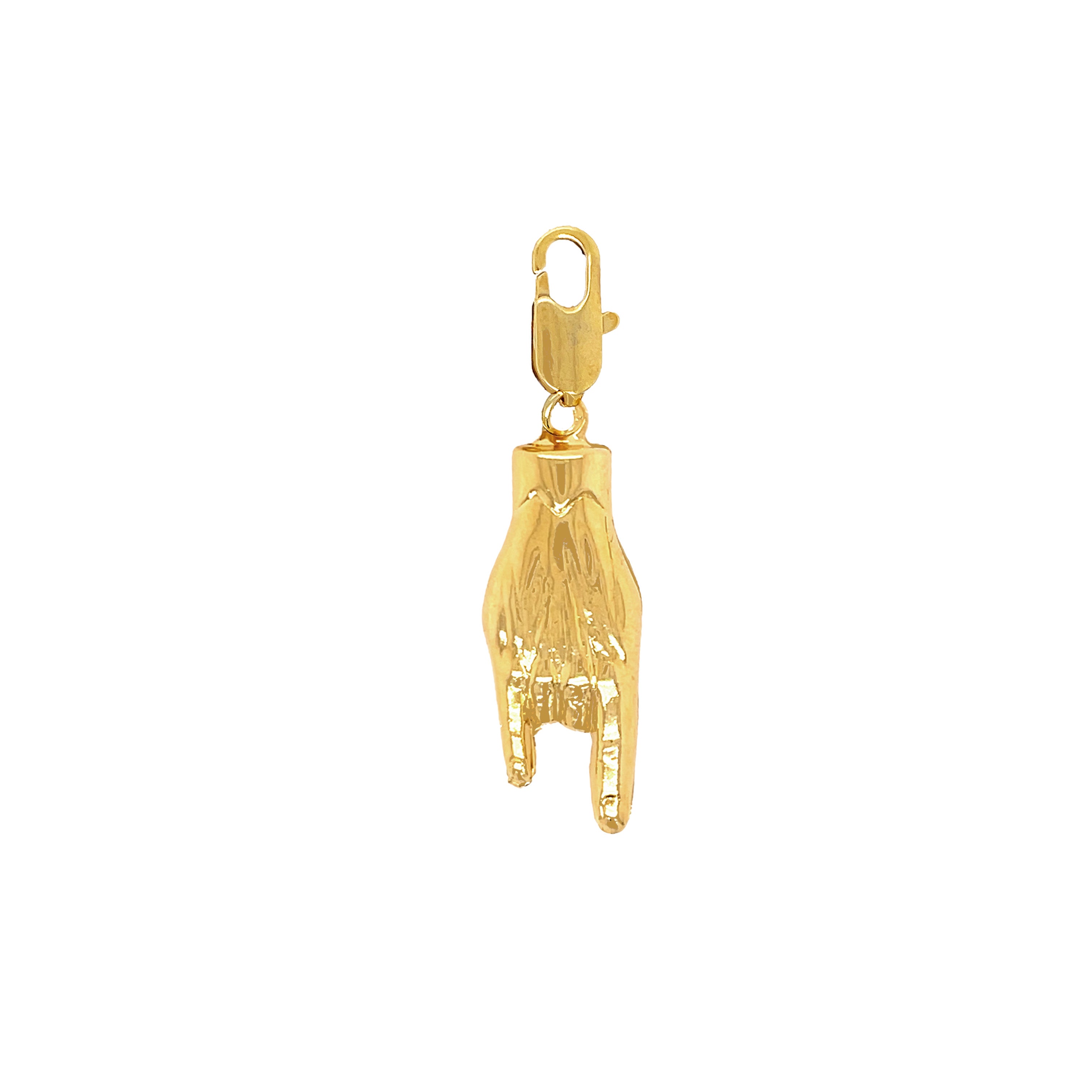 Rock &amp; Roll Hand Charm  Yellow Gold Plated 1.90" Long X 0.43" Wide