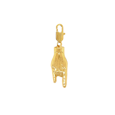 Rock &amp; Roll Hand Charm  Yellow Gold Plated 1.90" Long X 0.43" Wide