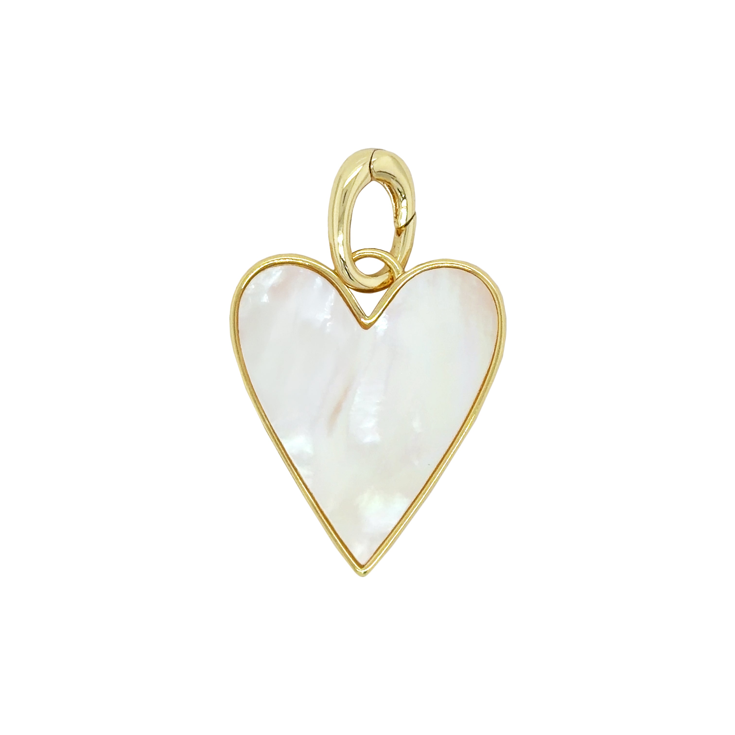 White Mother Of Pearl Heart Charm

Add a romantic touch to your jewelry collection with this delicate heart charm. Framed in polished gold plating, the iridescent mother of pearl centerpiece adds effortless elegance and refined charm. Perfect for styling on your favorite chain or layering with other meaningful charms.

Yellow Gold Plated
1.38" Long X 0.88" Wide

Mother of Pearl
