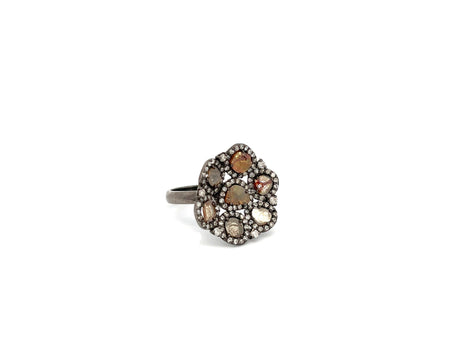 Diamond Slice Ring  Oxidized Gold Plated Over Silver 3.75 Diamond Carat Weight 0.75" Diameter view 1