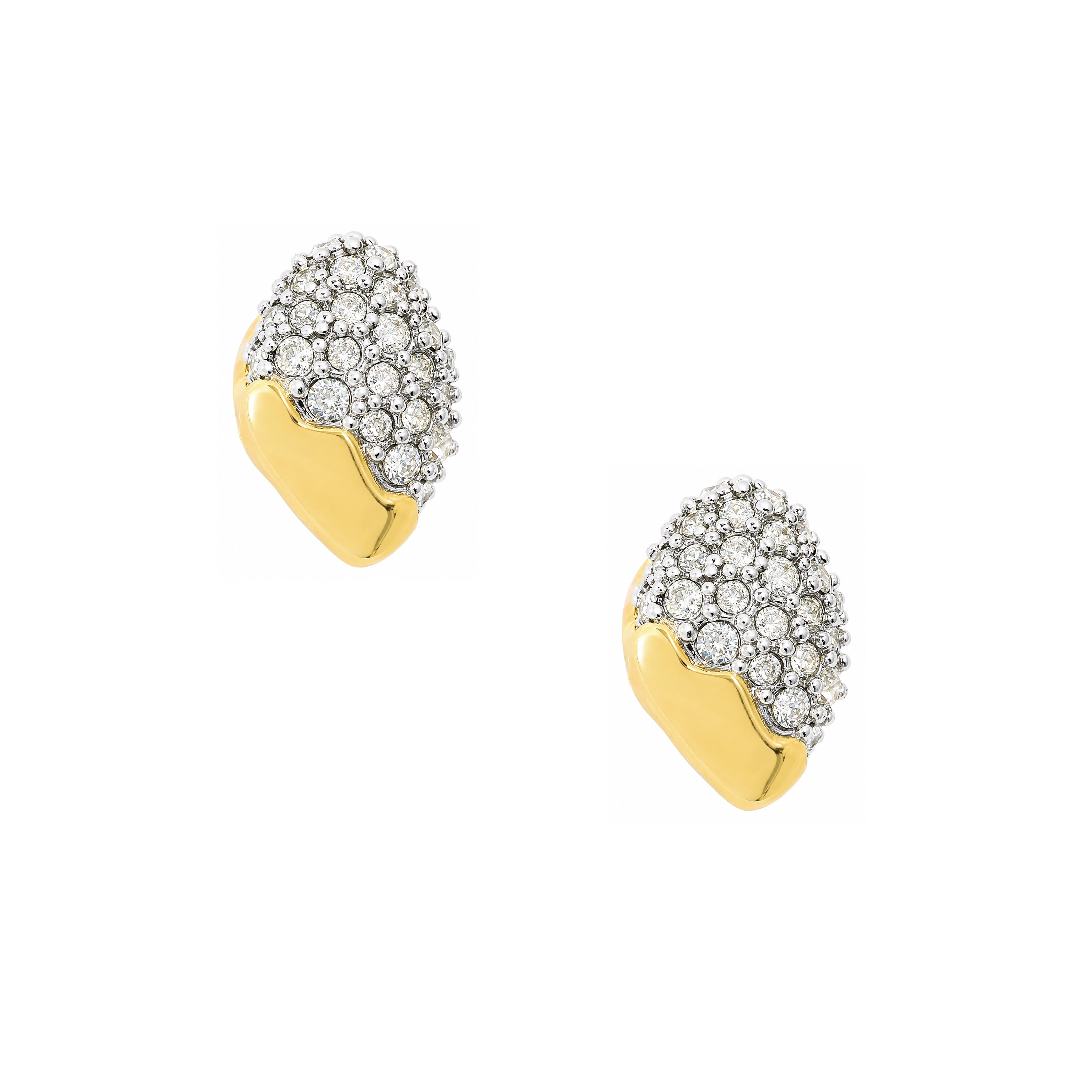Crystal Pebble Stud Earrings

14K Yellow &amp; White Gold Plated
0.50" Long X 0.25" Wide
Cubic Zirconia