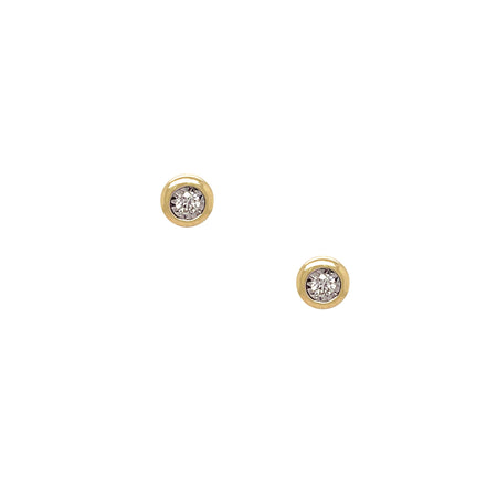 Small Diamond Bezel Stud Pierced Earrings  14K Yellow Gold 0.08 Diamond Carat Weight 0.19" Wide