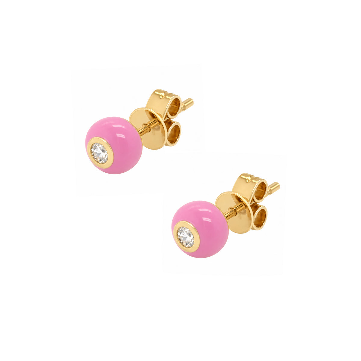 Diamond & Pink Stud Earrings View 1