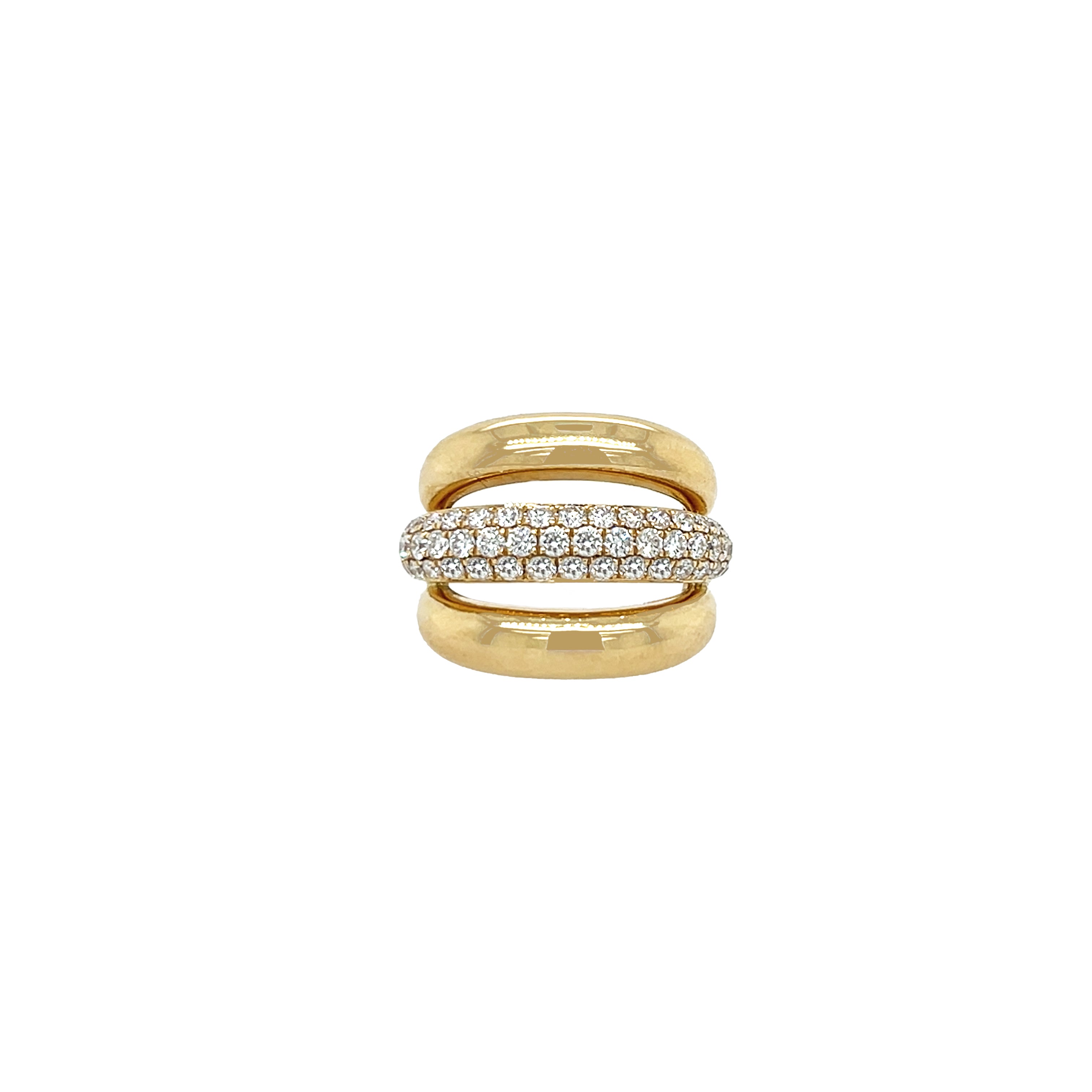 Pave Diamond Triple Band Ear Cuff

Elevate your style with this diamond triple band ear cuff, designed to be worn without the need for a piercing. It features three stacked bands with a shimmering center row of pave set diamonds, perfect alone or layered for a modern, refined look.

18K Yellow Gold
0.75" X 0.58"
0.72 Diamond Carat Weight