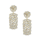 Yellow Gold–Plated Pierced Pave Stone Double Drop Earrings