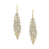 Small Pave CZ Teardrop Feather Pierced Earrings  Yellow Gold Plated 3.40" Long X 0.72" Wide