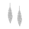 Small Pave CZ Teardrop Feather Pierced Earrings  White Gold Plated 3.40" Long X 0.72" Wide