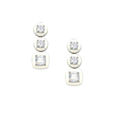 White Enamel CZ Pierced Earrings  White&nbsp;Gold Plated Over Silver 1.50" Long X 0.54" Wide