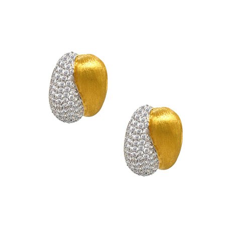 Pave CZ & Brushed Metal Teardrop Earrings  Yellow Gold Plated Over Silver 0.97" Long X 0.75" Wide