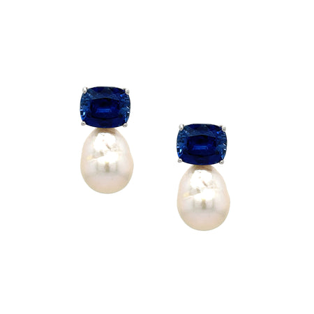 Blue Stone & Pearl Earrings view 1