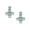 Blue Topaz Cross Pierced Earrings  Yellow Gold Plated Over Silver 0.96" Long X 0.72" Wide