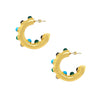 <p>Turquoise, Green Onyx, &amp; Iolite Stone Pierced Hoop Earrings</p> <ul> <li>Yellow Gold Plated</li> <li>1.15" Long X 0.22" Wide</li> </ul>