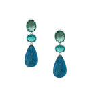 Blue &amp; Green Drop Pierced Earrings

White Gold Plated Over Silver
1.95" Long X 0.55" Wide
Cubic Zirconia