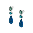 Blue &amp; Green Drop Pierced Earrings

White Gold Plated Over Silver
1.95" Long X 0.55" Wide
Cubic Zirconia