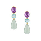 Aventurine &amp; Blue Crystal Amethyst Drop Pierced Earrings

Yellow Gold Plated Over Silver
1.95" Long X 0.55" Wide
Cubic Zirconia&nbsp;