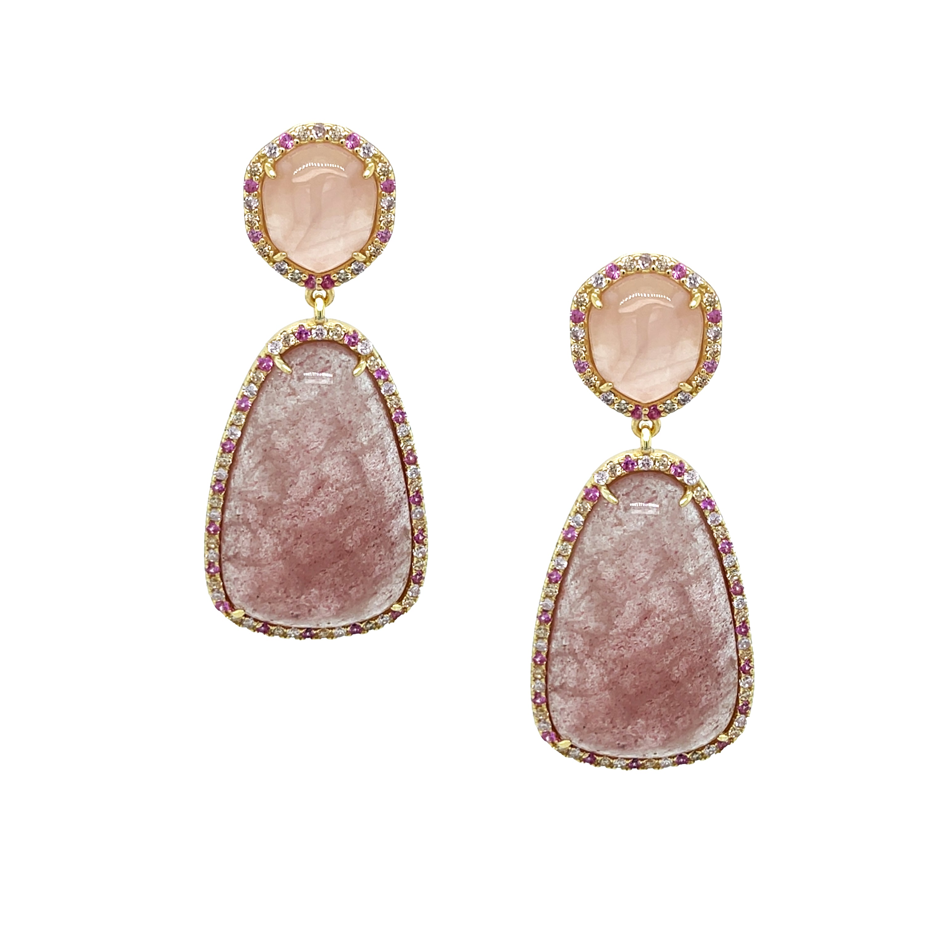 Rose Stone Double Drop Pierced Earrings

These Rose Stone Drop Earrings feature unique rose-colored stones that add a subtle yet striking touch of sophistication to any ensemble. Their elegant design makes them perfect for elevating both everyday looks and special occasions.

Yellow Gold Plated Over Silver
1.90" Long X 0.78" Wide